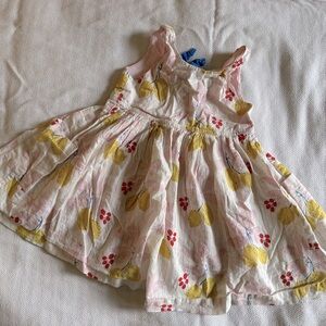 Pink chicken tie-back floral sundress with metallic stripes size 3T